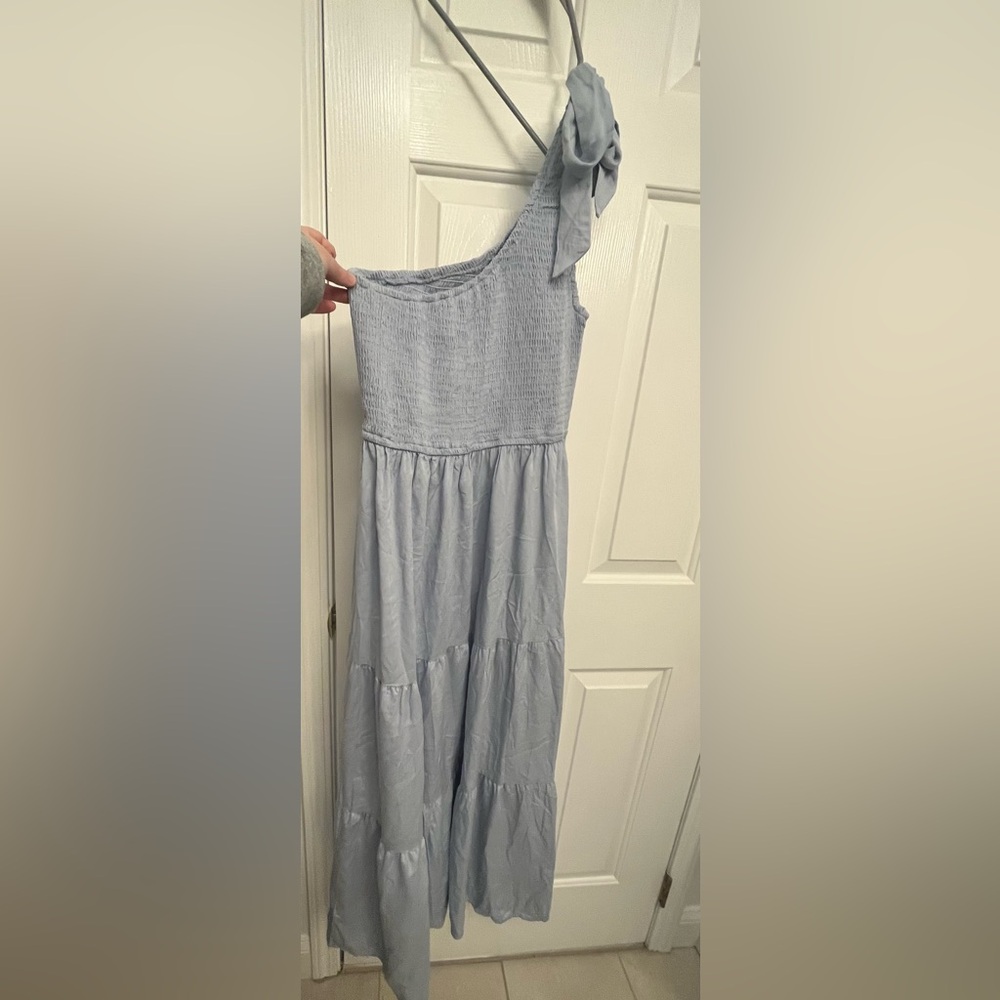 Light Blue One Shoulder Maxi Dress